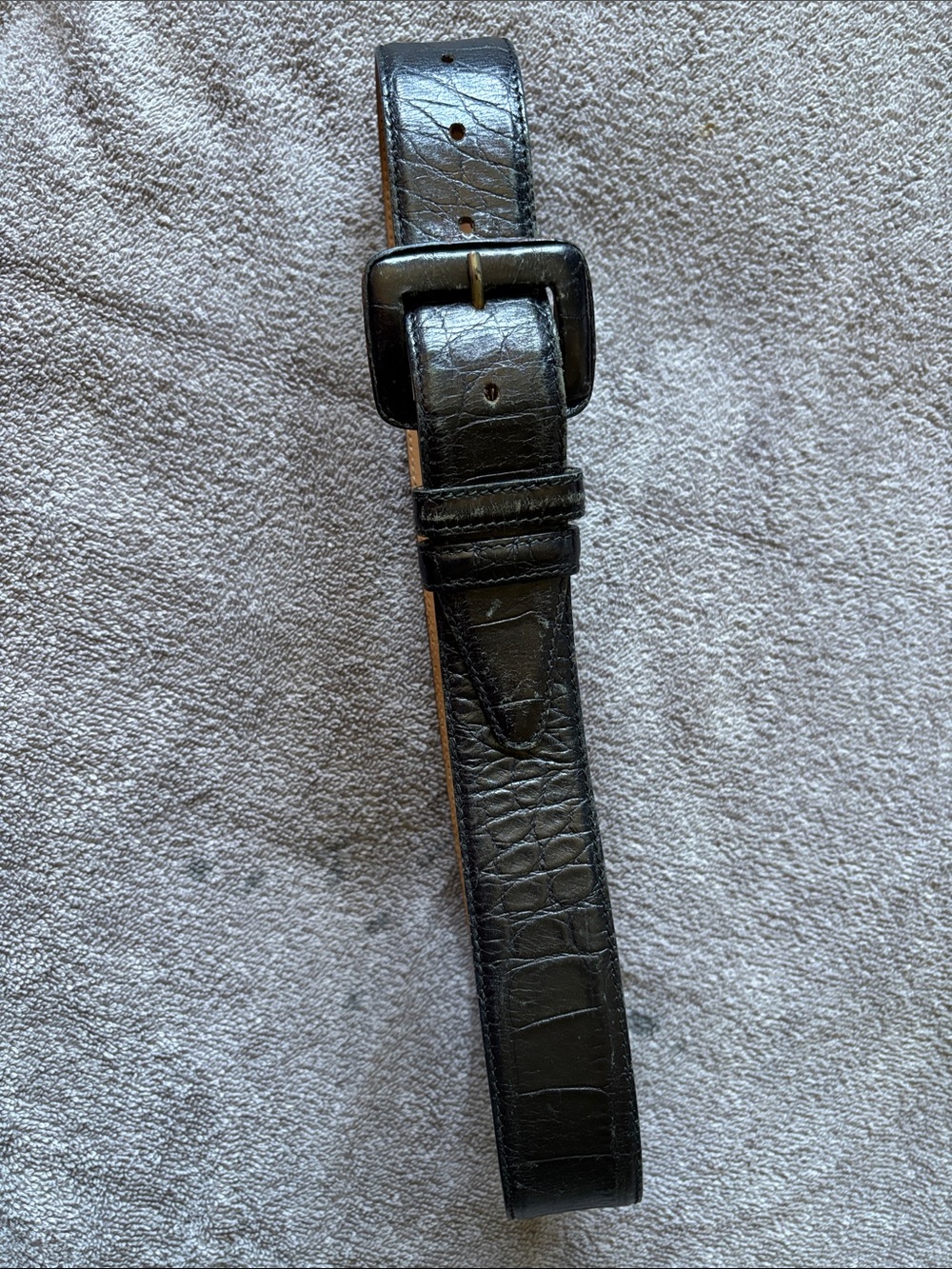 Barneys New York Black Croc-Embossed Leather Belt. Size M